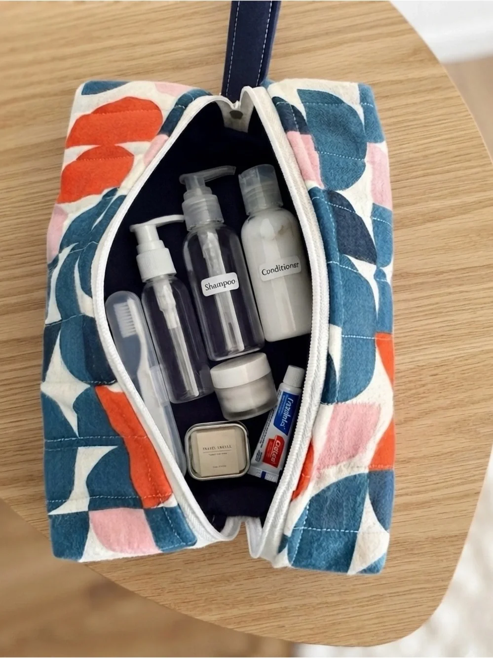 Handmade Quilted Geometric Toiletry / Makeup Bag